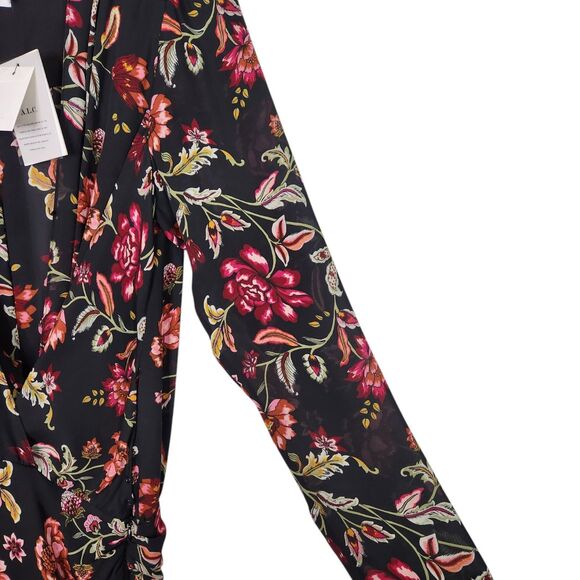 A.L.C. Dress Womens 10 Black Floral Haven Ruched Silk Long‎ Sleeve NWT Flaw $595 - Picture 5 of 16